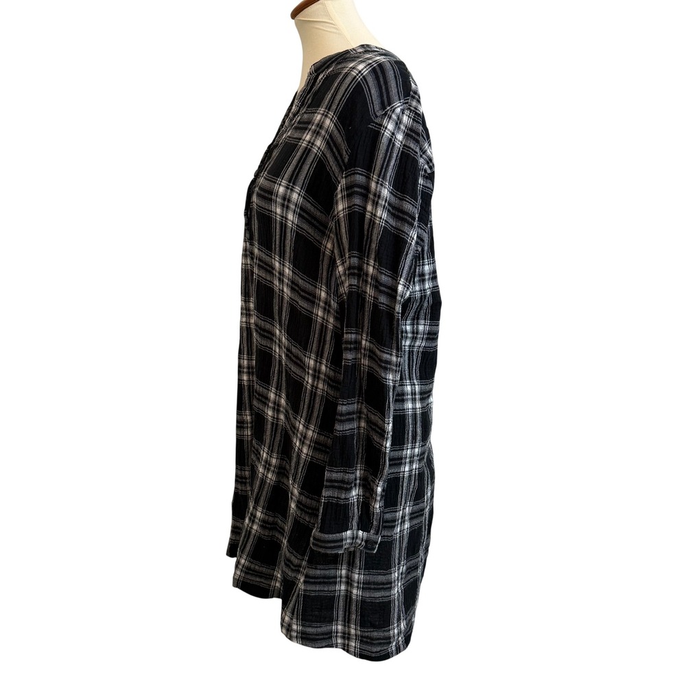 Garnet Hill Popover Plaid Tunic Shirt Dress Gauzy Organic Cotton Womens 14 - Picture 3 of 11